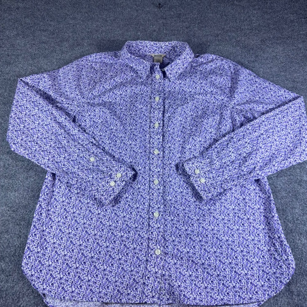 Duluth Trading Co Womens Large Purple Floral Long Sleeve Button Down Shirt